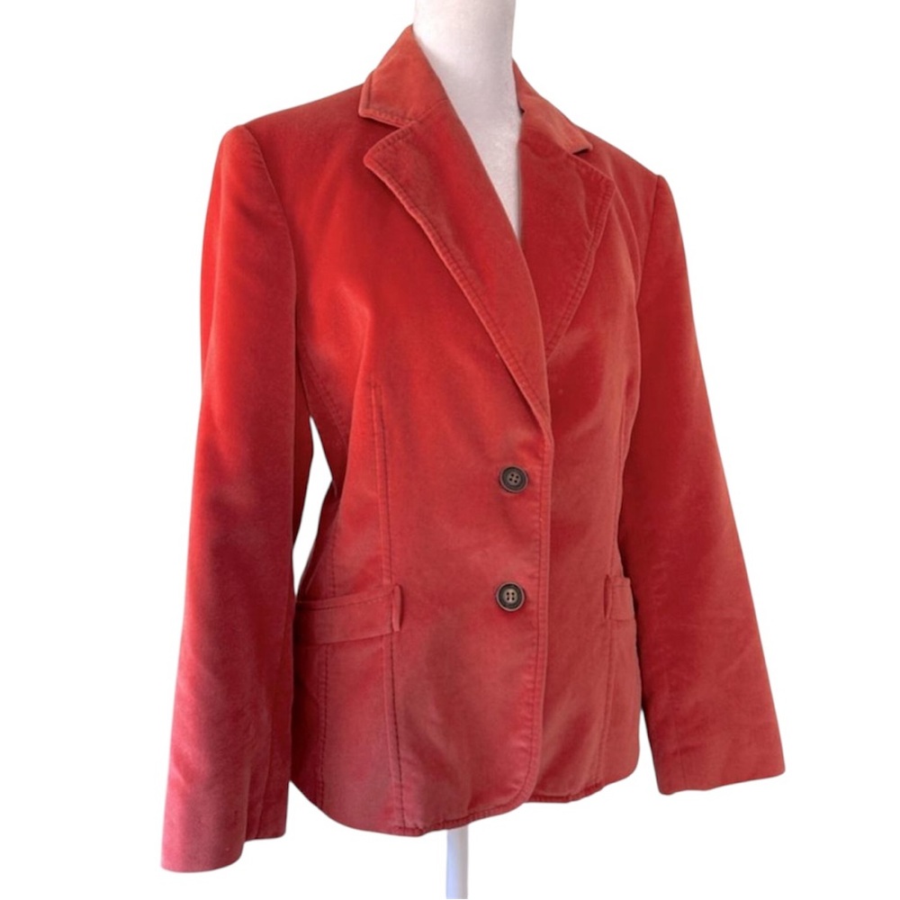 Talbots Orange Velvet Fitted Formal Blazer with Structured Shoulders